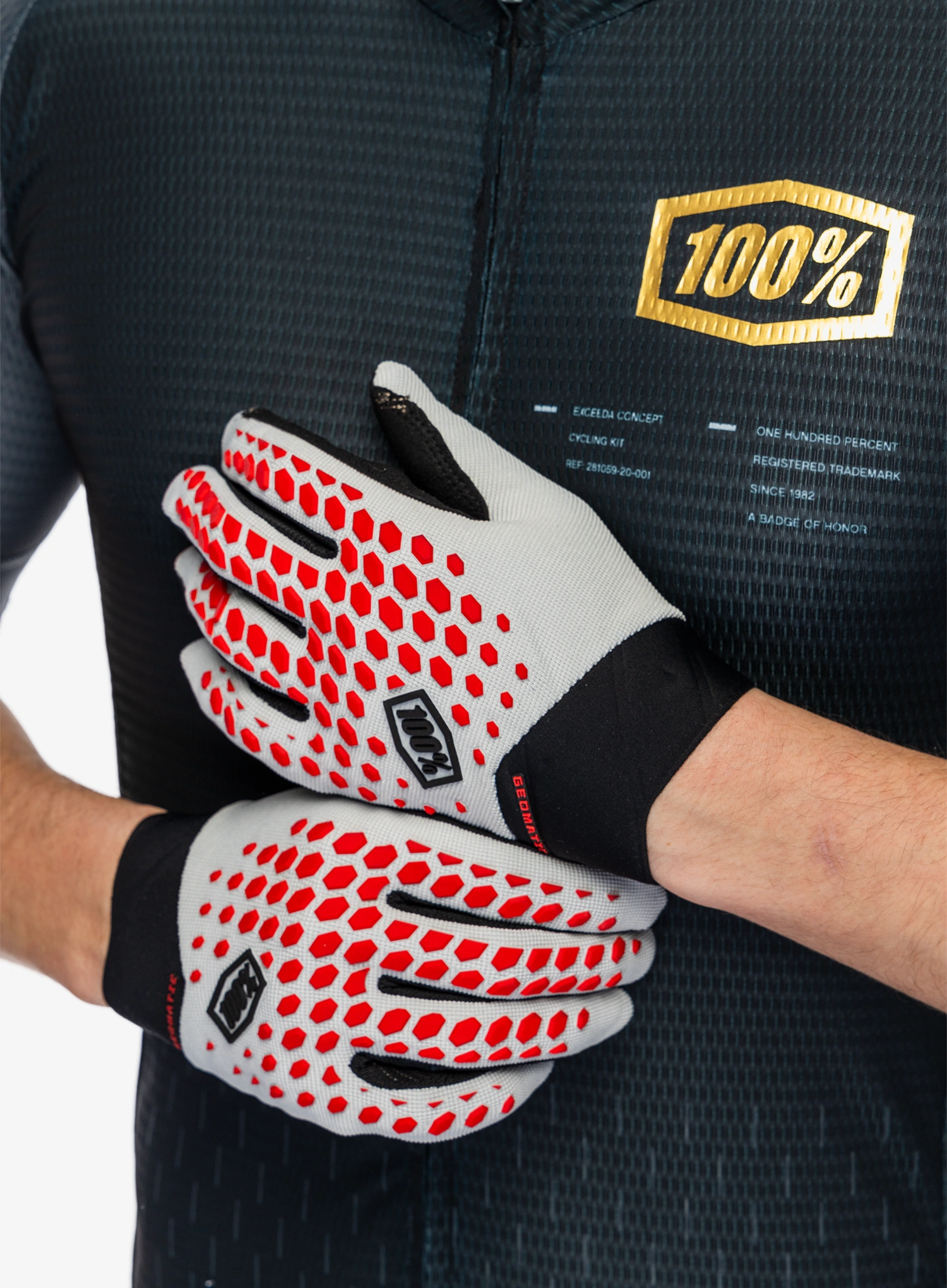 Fahrradhandschuhe 100% Geomatic Gloves  - grey/racer red