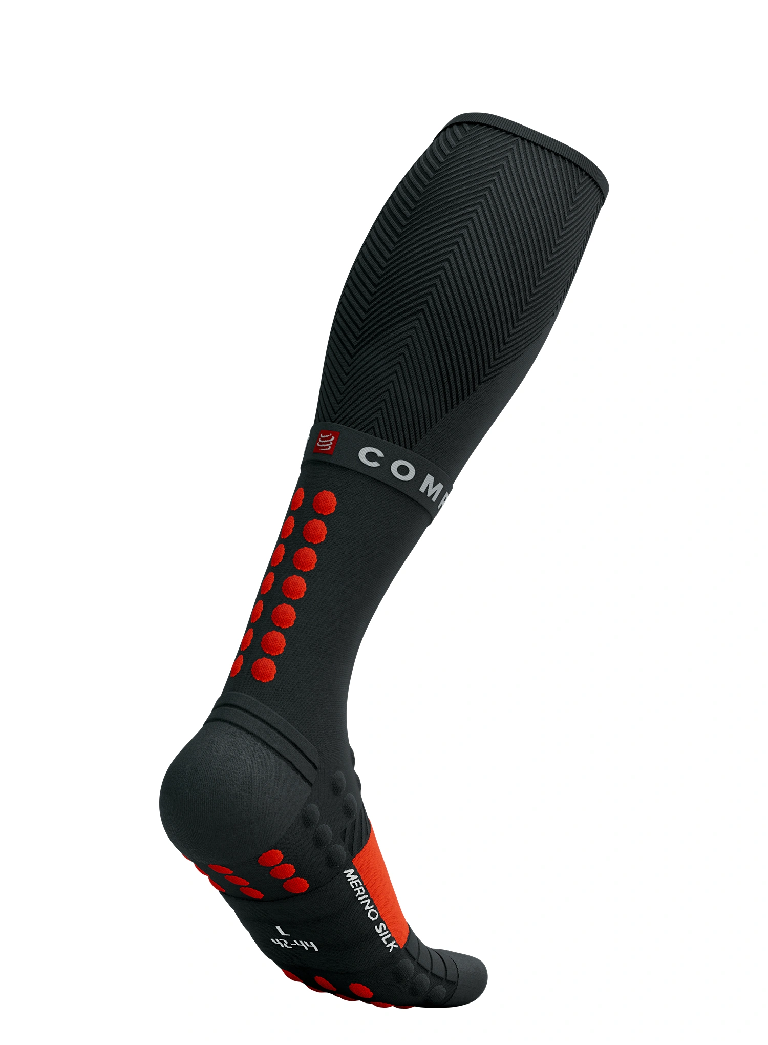 Laufsocken Compressport Full Socks Winter Run - black/high risk red