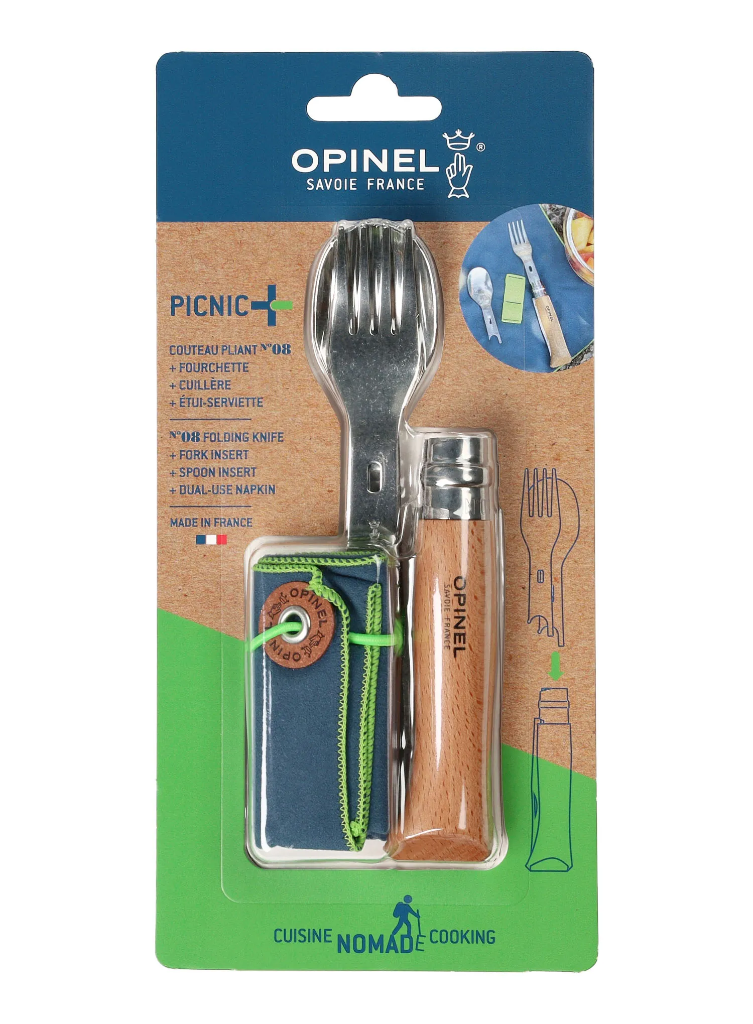 Besteck Opinel Nomad Picnic Plus + N°08 Knife