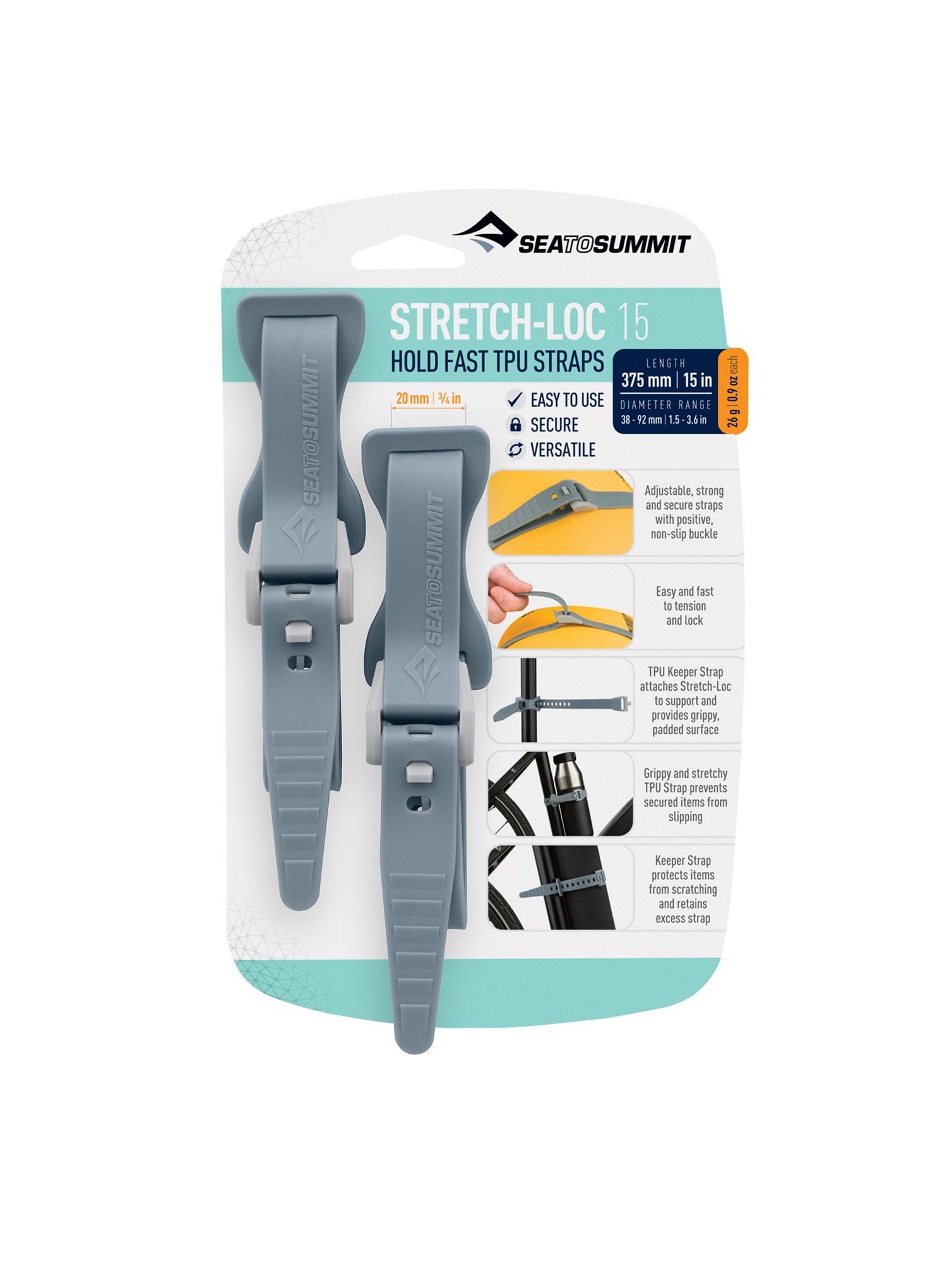Befestigungsriemen Sea To Summit Stretch-Loc 15 - 20 mm x 375 mm 2 Pack - grey