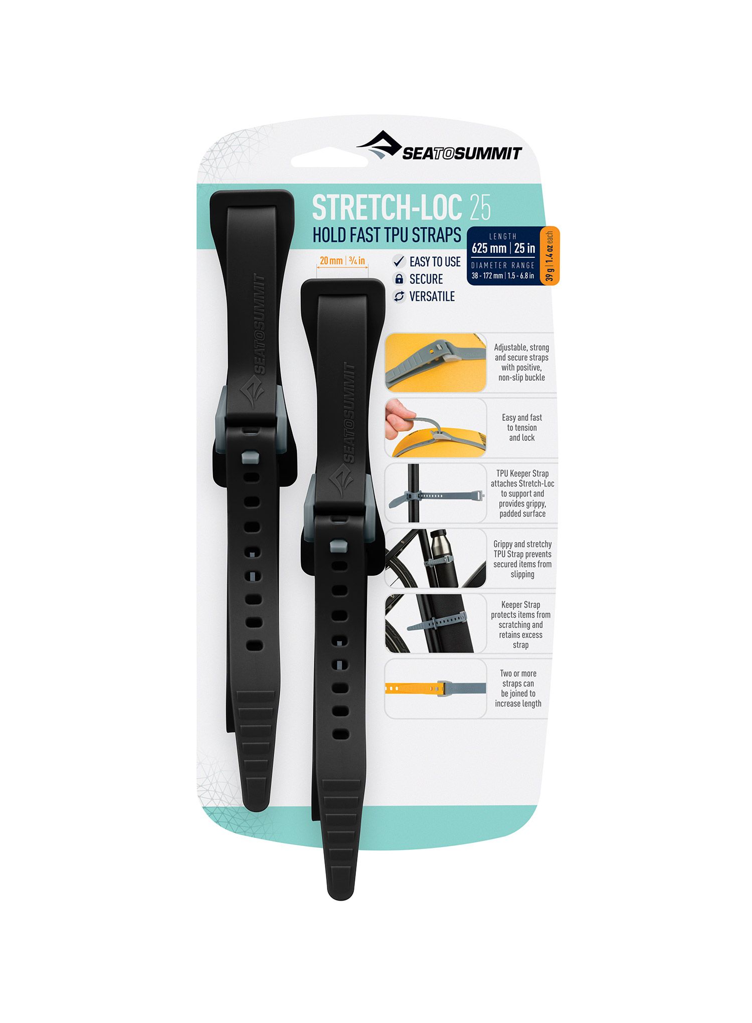 Befestigungsriemen Sea To Summit Stretch-Loc 25 - 20 mm x 625 mm 2 Pack - black