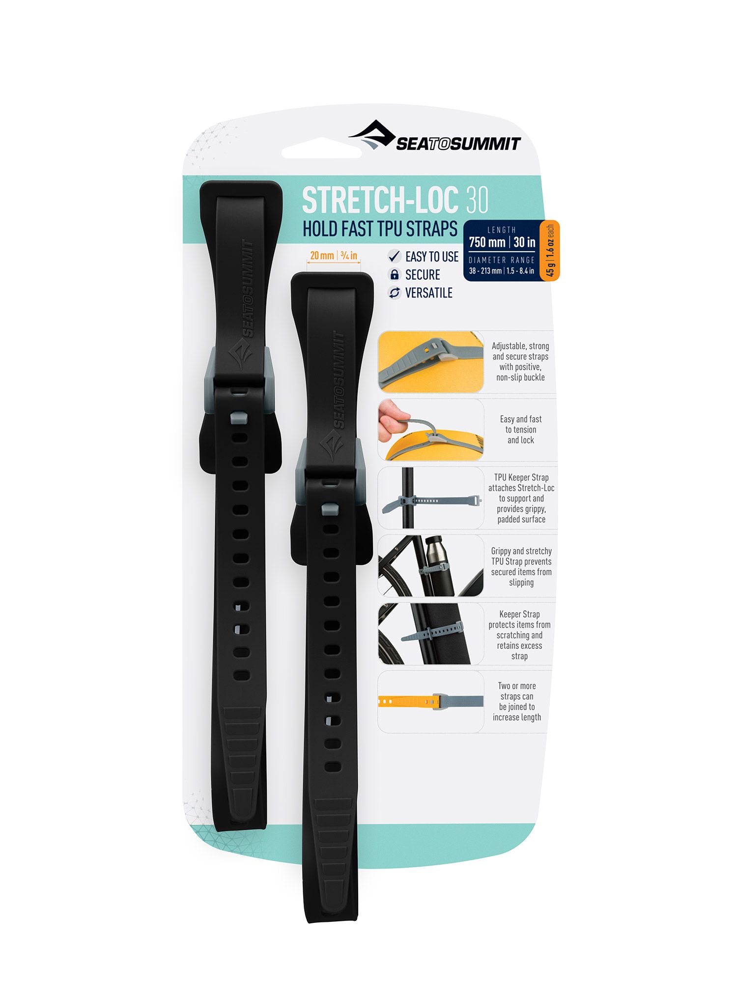 Befestigungsriemen Sea To Summit Stretch-Loc 30 - 20 mm x 750 mm 2 Pack - black
