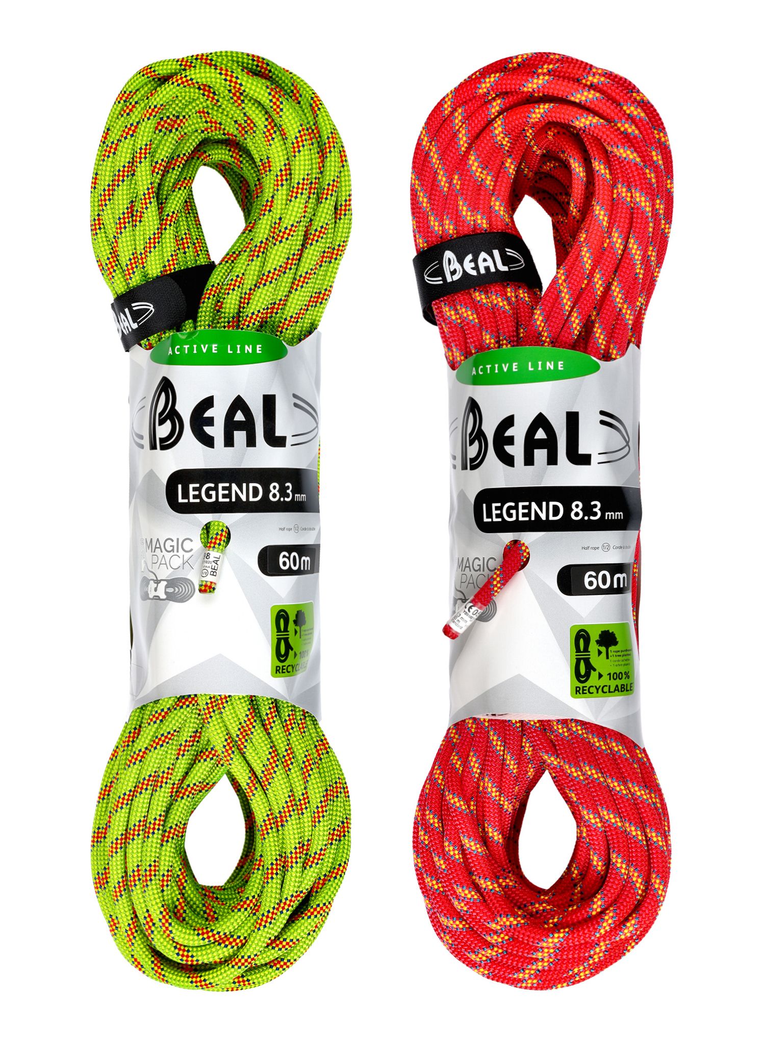 Halbseil Beal Legend 8,3 mm 60m x 2 - green/pink